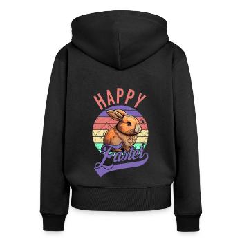 Frohe Ostern - Osterhase - Frauen Premium Bio Zip Hoodie - Schwarz - Hinten - Julia (174cm)