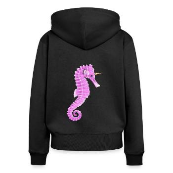 Illustration de récif de corail de mer rose hippocampe - Sweat à capuche zippé Premium bio Femme - noir - Dos - Julia (174cm)