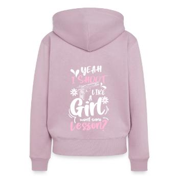 Armes Munitions Arme à feu - Sweat à capuche zippé Premium bio Femme - rose poudré - Dos - Julia (174cm)