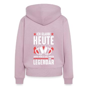 bier legendär - Frauen Premium Bio Zip Hoodie - Altrosa - Hinten - Julia (174cm)