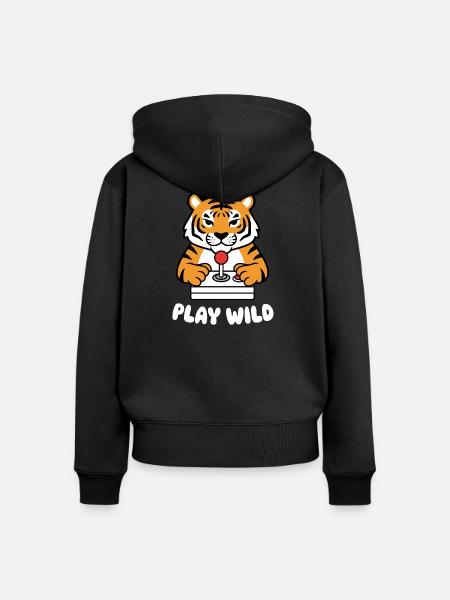 Tiger Arcade Play Wild - Frauen Premium Bio Zip Hoodie - Schwarz