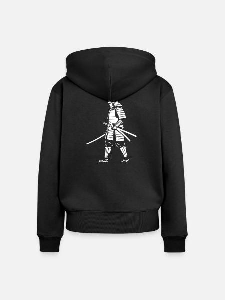 Samurai Krieger Gehend Rüstung Vektor - Frauen Premium Bio Zip Hoodie - Schwarz