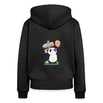 Panda Reise - Frauen Premium Bio Zip Hoodie - Schwarz - Hinten - Julia (174cm)