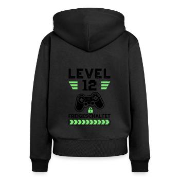 Level 12 Freigeschaltet - 12. Geburtstag - Frauen Premium Bio Zip Hoodie - Schwarz - Hinten - Julia (174cm)