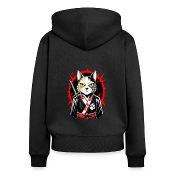 Chat samouraï - Sweat à capuche zippé Premium bio Femme - noir - Dos - Julia (174cm)