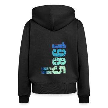 40e anniversaire Né en 1985 - Sweat à capuche zippé Premium bio Femme - noir - Dos - Julia (174cm)