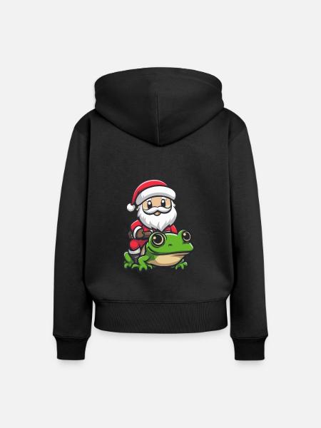 Frosch Weihnachtsmann Cartoon - Frauen Premium Bio Zip Hoodie - Schwarz