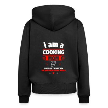 Maman cuisinière : Reine de la cuisine, cadeau de fête des mères - Sweat à capuche zippé Premium bio Femme - noir - Dos - Julia (174cm)