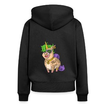 Tattoo Einhorn / Tätowiertes Einhorn - Frauen Premium Bio Zip Hoodie - Schwarz - Hinten - Julia (174cm)