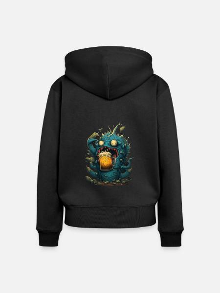 Gieriges Bier Monster - Frauen Premium Bio Zip Hoodie - Schwarz
