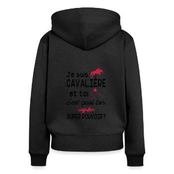 je suis cavalière / cadeau humour cavalière - Sweat à capuche zippé Premium bio Femme - noir - Dos - Julia (174cm)
