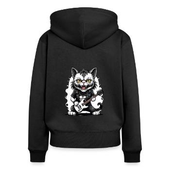 Cat Rocker Cat HardRock Gift - Sweat à capuche zippé Premium bio Femme - noir - Dos - Julia (174cm)