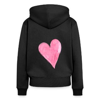 Herz Rosa - Frauen Premium Bio Zip Hoodie - Schwarz - Hinten - Julia (174cm)