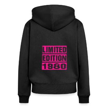 Édition limitée 1980 - Sweat à capuche zippé Premium bio Femme - noir - Dos - Julia (174cm)
