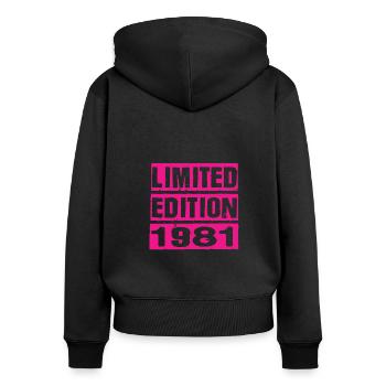 Édition limitée 1981 - Sweat à capuche zippé Premium bio Femme - noir - Dos - Julia (174cm)