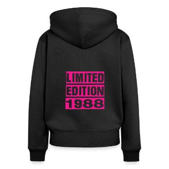 Édition limitée 1988 - Sweat à capuche zippé Premium bio Femme - noir - Dos - Julia (174cm)