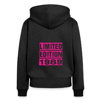 Édition limitée 1989 - Sweat à capuche zippé Premium bio Femme - noir - Dos - Julia (174cm)