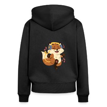 Fuchs hört Musik und tanzt - Frauen Premium Bio Zip Hoodie - Schwarz - Hinten - Julia (174cm)