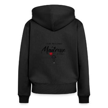 Cadeau personnalisé élue meilleure Maitresse fille - Sweat à capuche zippé Premium bio Femme - noir - Dos - Julia (174cm)