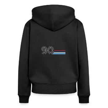 Model year 1990 color pts - Women's Premium Organic Zip Hoodie - black - Back - Julia (174cm)