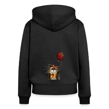 Chat mignon avec ballon - Sweat à capuche zippé Premium bio Femme - noir - Dos - Julia (174cm)
