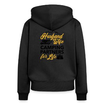 Wohnmobil - Frauen Premium Bio Zip Hoodie - Schwarz - Hinten - Julia (174cm)