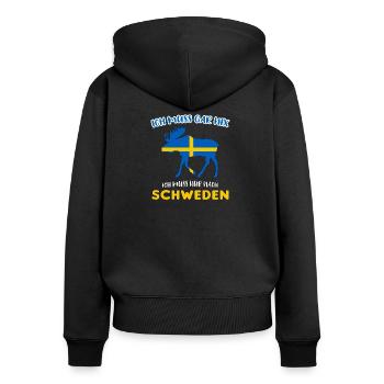 Ich muss gar nix ich muss nur nach Schweden - Frauen Premium Bio Zip Hoodie - Schwarz - Hinten - Julia (174cm)