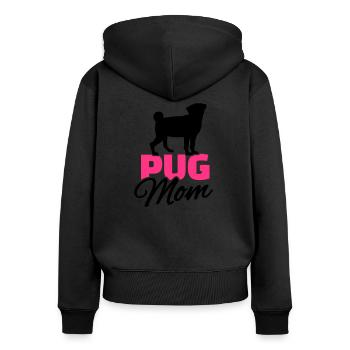 Pug Mom - Sweat à capuche zippé Premium bio Femme - noir - Dos - Julia (174cm)