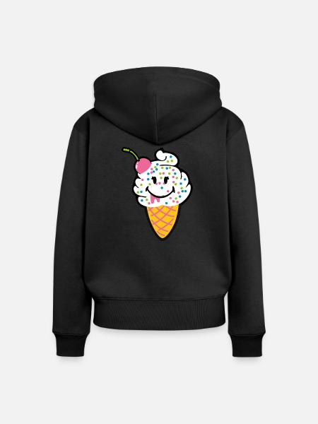 Smiley Kawaii Icecream - Frauen Premium Bio Zip Hoodie - Schwarz
