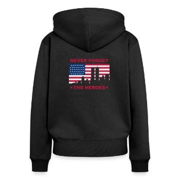 Never forget the heroes - Sweat à capuche zippé Premium bio Femme - noir - Dos - Julia (174cm)