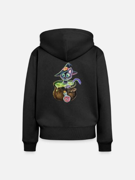 Hexenkatze im Topf - Frauen Premium Bio Zip Hoodie - Schwarz