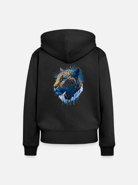 Leopard Raubkatze Illustration - Frauen Premium Bio Zip Hoodie - Schwarz