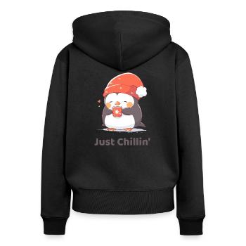 Niedlicher Pinguin mit Weihnachtsmütze - Frauen Premium Bio Zip Hoodie - Schwarz - Hinten - Julia (174cm)