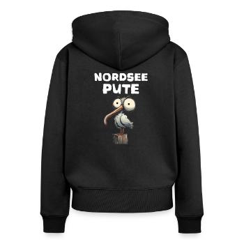 Nordsee Diva - Frauen Premium Bio Zip Hoodie - Schwarz - Hinten - Julia (174cm)