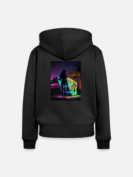 Lion Surfer - Frauen Premium Bio Zip Hoodie - Schwarz