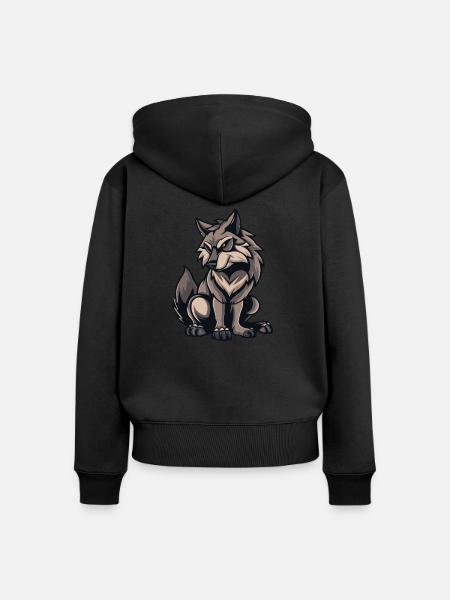wolf - Frauen Premium Bio Zip Hoodie - Schwarz