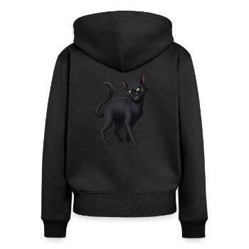 Schwarze Katze - Frauen Premium Bio Zip Hoodie - Schwarz - Hinten - Julia (174cm)