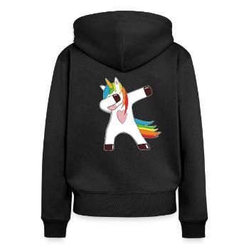 Einhorn dabbendes dabbing Geschenk bunt Herz - Frauen Premium Bio Zip Hoodie - Schwarz - Hinten - Julia (174cm)