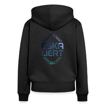 Es eskaliert eh - Frauen Premium Bio Zip Hoodie - Schwarz - Hinten - Julia (174cm)