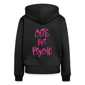 Cute But Psycho - Horror Motiv in Pink - Frauen Premium Bio Zip Hoodie - Schwarz - Hinten - Julia (174cm)
