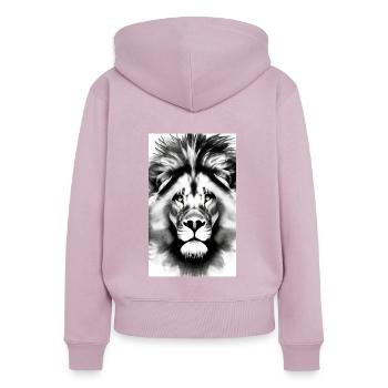 Lion noir et blanc - Sweat à capuche zippé Premium bio Femme - rose poudré - Dos - Julia (174cm)