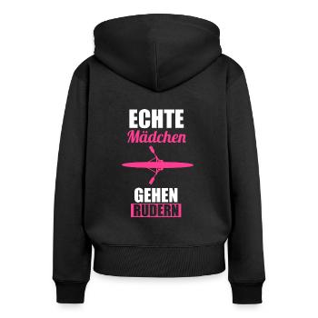 Rudern Mädchen Ruderer Ruder Geschenk - Frauen Premium Bio Zip Hoodie - Schwarz - Hinten - Julia (174cm)