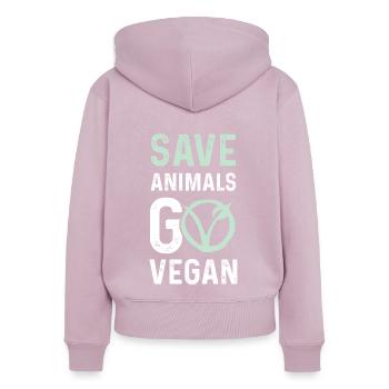 Végétalien bien-être animal - Sweat à capuche zippé Premium bio Femme - rose poudré - Dos - Julia (174cm)