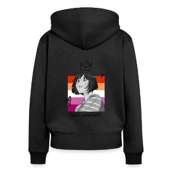 Love yourself with anime girl in glasses & lesbian - Women's Premium Organic Zip Hoodie - black - Back - Julia (174cm)