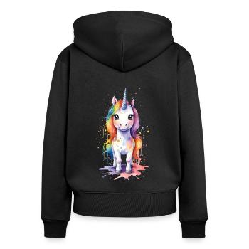 Rainbow Dreams: Kawaii Einhorn Aquarell - Frauen Premium Bio Zip Hoodie - Schwarz - Hinten - Julia (174cm)