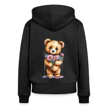 Cuddly Teddy with Flowers - Watercolor - Women's Premium Organic Zip Hoodie - black - Back - Julia (174cm)