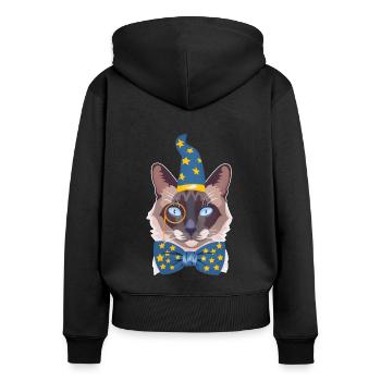 le chat magicien - Sweat à capuche zippé Premium bio Femme - noir - Dos - Julia (174cm)