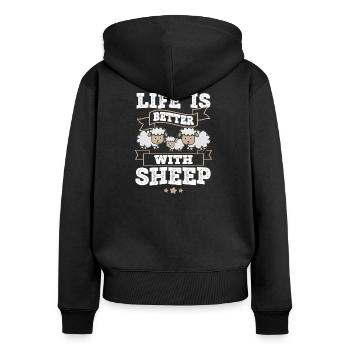 Schaf - Frauen Premium Bio Zip Hoodie - Schwarz - Hinten - Julia (174cm)