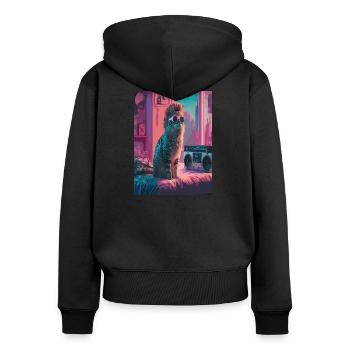 Urban Cat in Retro Vibe - Frauen Premium Bio Zip Hoodie - Schwarz - Hinten - Julia (174cm)