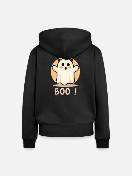 Buhruf! Ghost Halloween Decke - Frauen Premium Bio Zip Hoodie - Schwarz